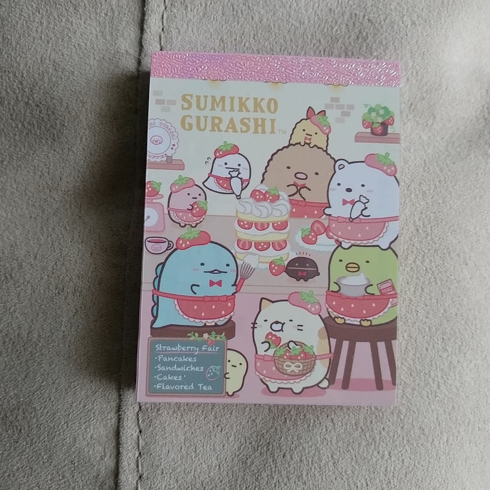 San-X Sumikko Gurashi strawberry fair mini memo pad - Cafe